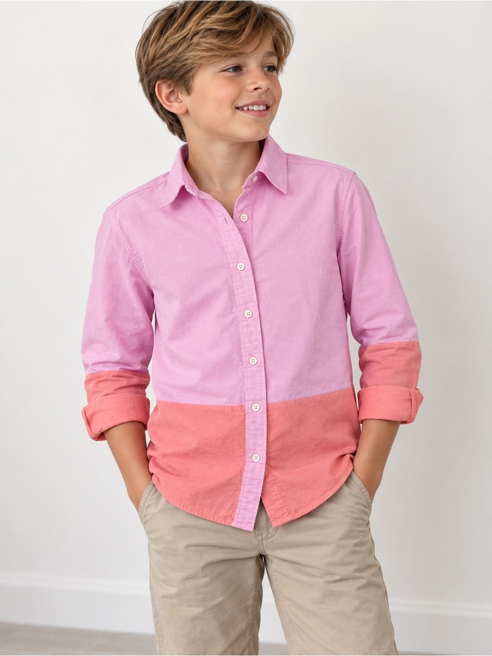 J. Crew Pink and Coral Colorblock Button-Down Shirt for Kids
